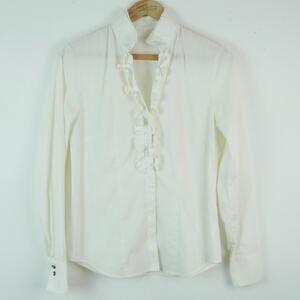 Gorsuch Medium 38 Shirt White Ruffle Blouse Button Down Cotton Stretch Shirt